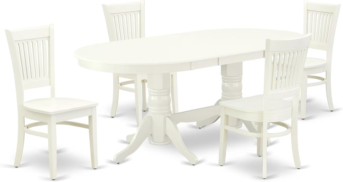 East West Furniture VAVA5-LWH-W 5 Piece Dining Room Furniture Set Includes an Oval Kitchen Table with Butterfly Leaf and 4 Dining Chairs, 40x76 Inch, Linen White