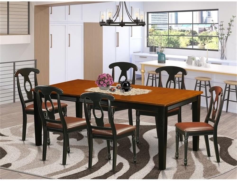 East West Furniture QUKE7-BCH-LC 7 Piece Dinette Set Consist of a Rectangle Dining Room Table with Butterfly Leaf and 6 Faux Leather Upholstered Dining Chairs, 40x78 Inch, Black & Cherry