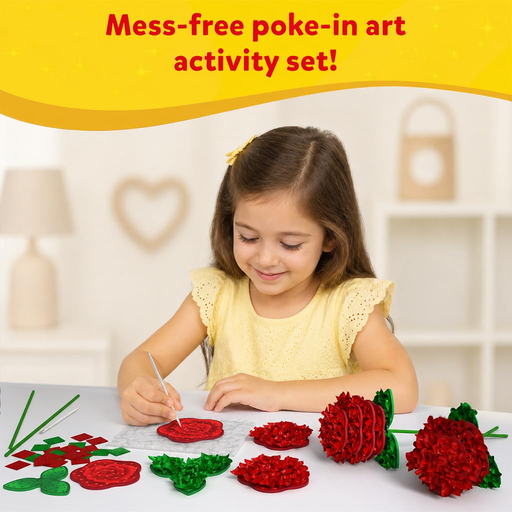 Skillmatics Poke-in Art - Rose Bouquet, Mess-Free Fun for Kids, DIY Wood Craft Kits, Creative Activity, Gifts for Girls & Boys Ages 4, 5, 6, 7, 8, 9, 10, 11, 12