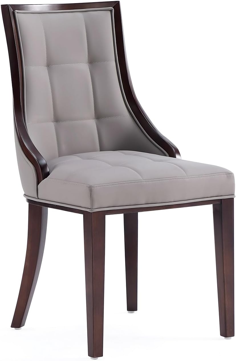 Manhattan Comfort Fifth Avenue Faux Leather Dining Chairs, Parsons Accent Furniture with Padded Wingback Seat, Fine Rectangular Stitching and Solid Beech Wood Frame, Set of 2, Grey