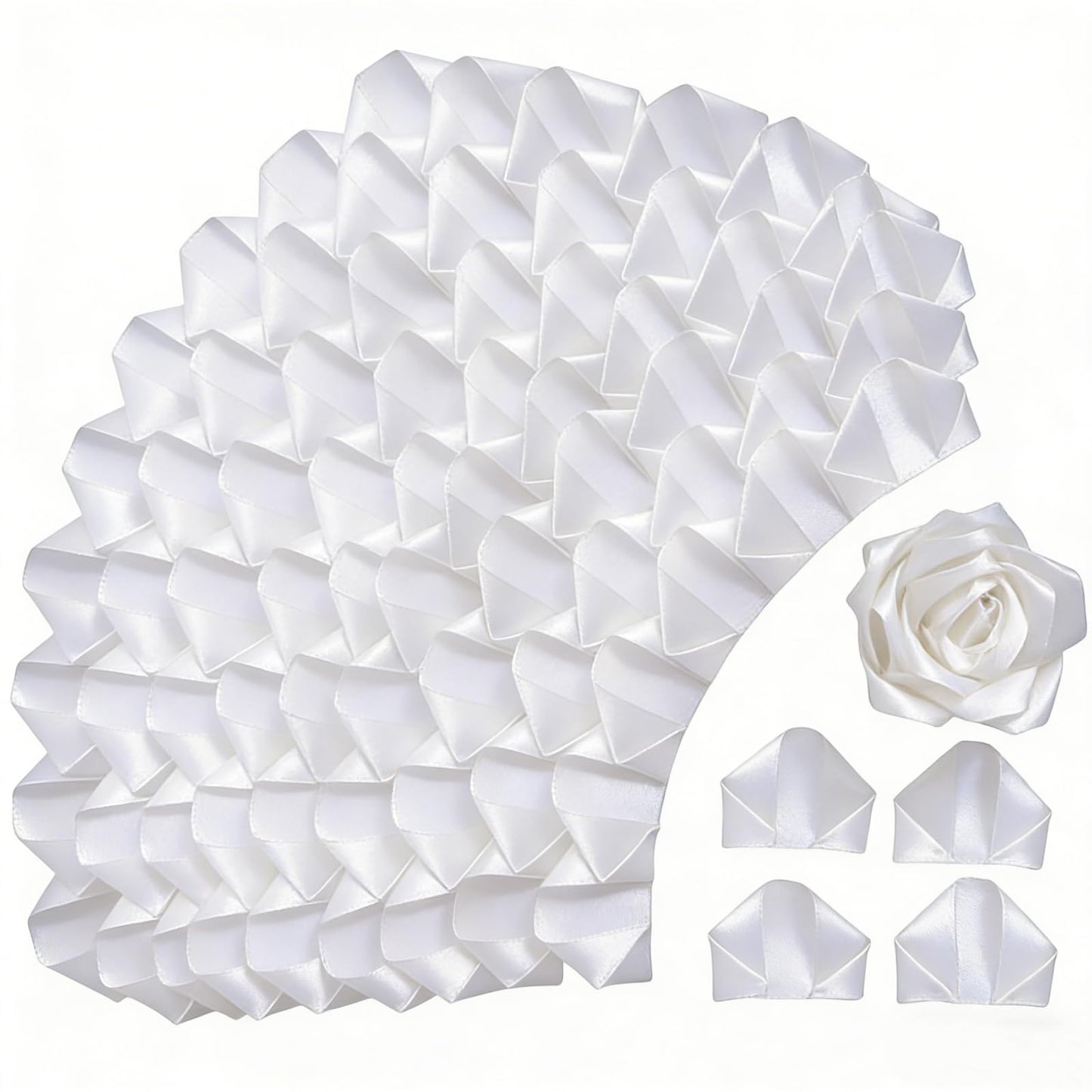 LatinaFlorista 300Pcs Premade Satin Ribbon Rose Petals Half-Finished for Eternal Rose DIY Ramos Forever Flowers Bouquets Everlasting Floral,for Wedding,Anniversary,Birthday (300 Pcs White)