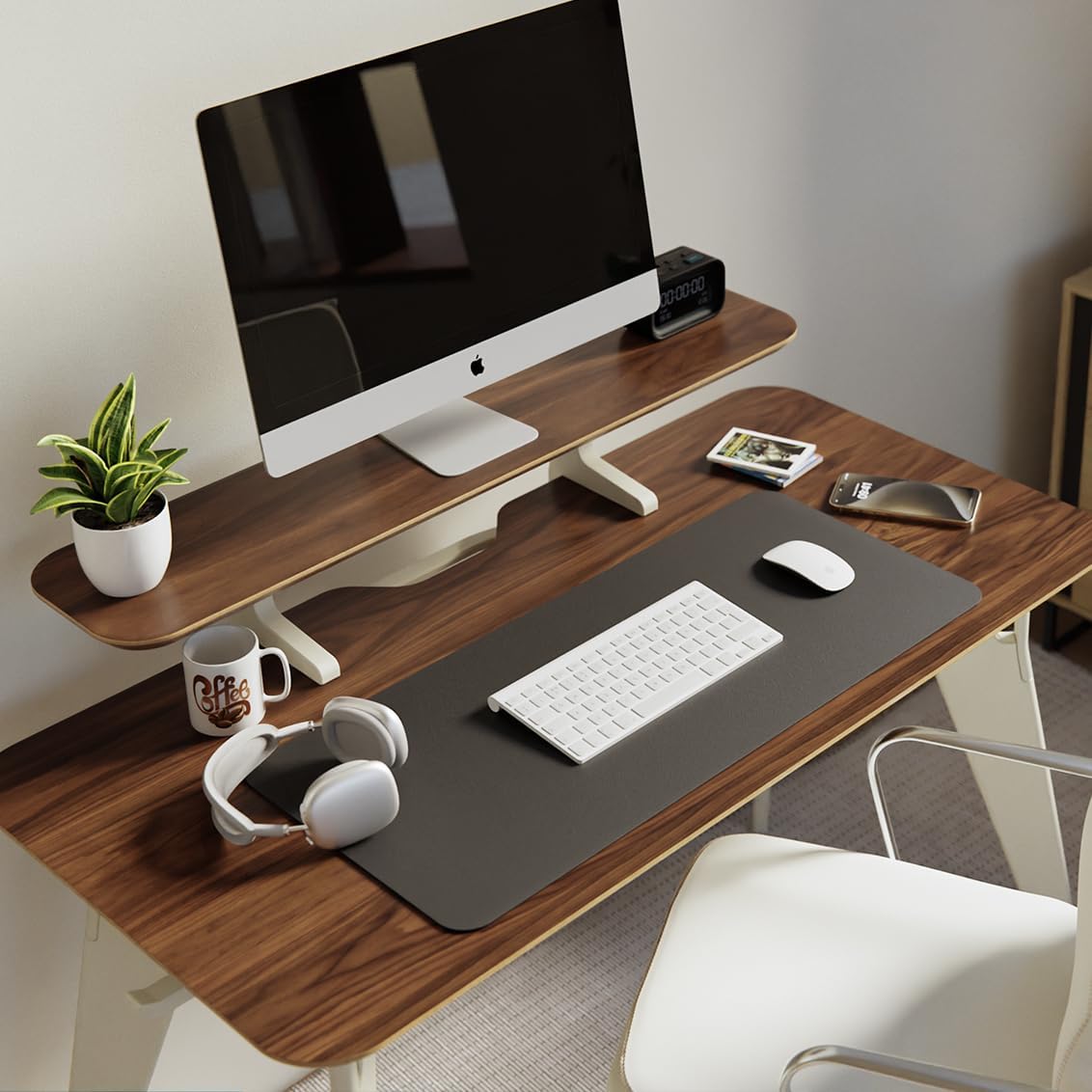 HOEK Student Desk Bundle, 47.5" x 23", Collapsible Study Desk with Monitor Shelf, Under Shelf and Hook, Space-Saving Dorm or Small Study Desk for Back to School and Home Learning (Walnut/Black)