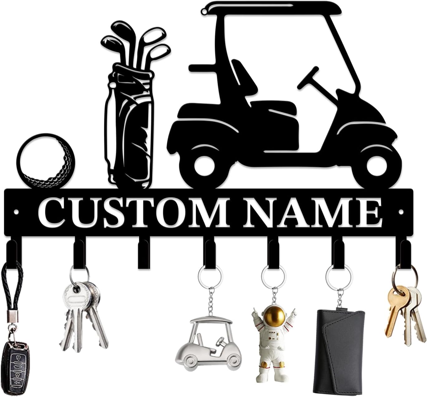 Personalized Custom Name Golf Ball Wall Keys Hooks,Metal Golf Art Clothes Hooks,Metal Golf Lover Wall Home Storage Decorative,For Front Door, Hallway, Kitchen, Bedroom,Keys,Hats (Style G)