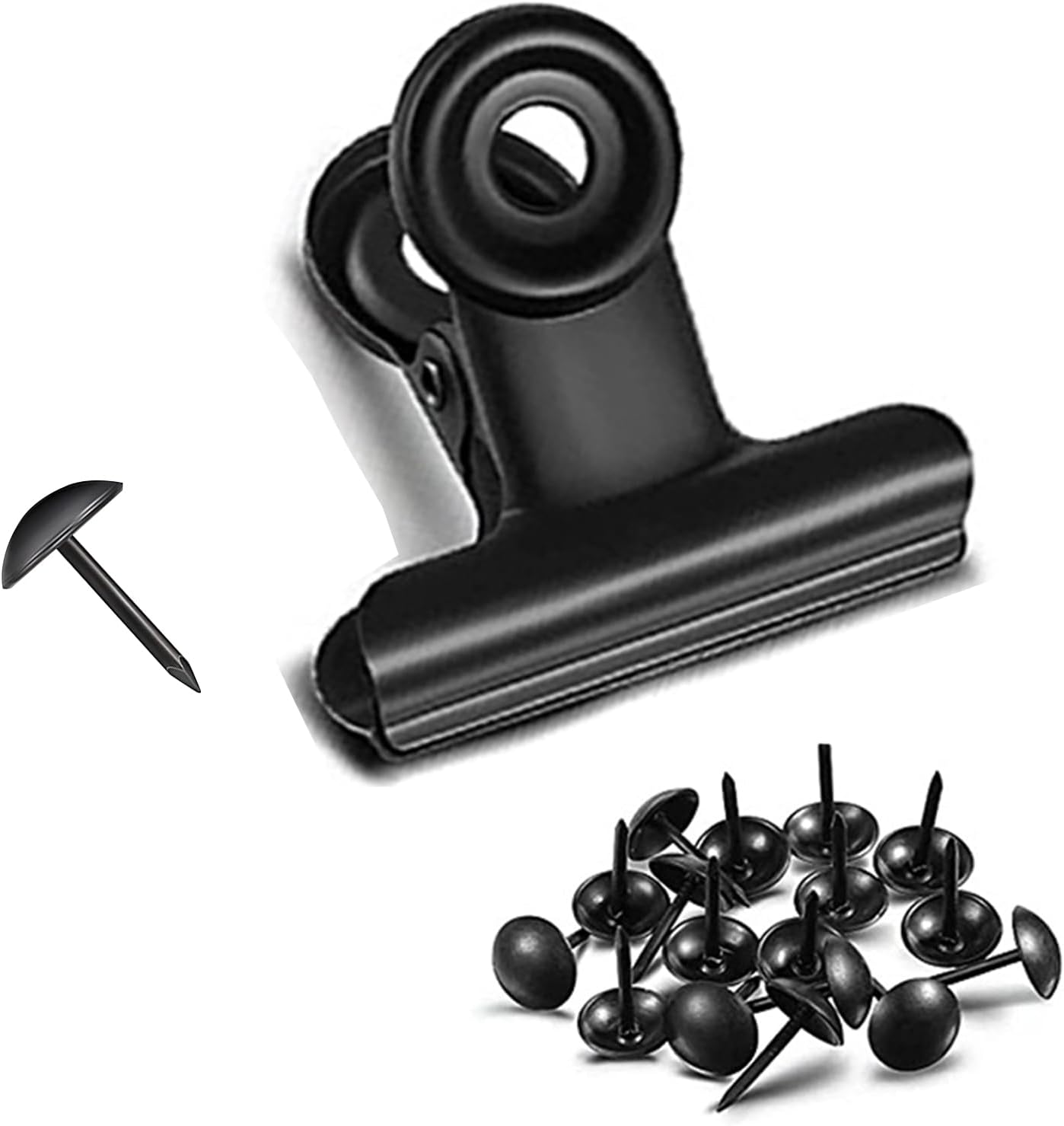 32 Pack Metal Clips & Push-pins for Corkboard & Crafts, Mini Binder Clips for Office & School (Black, 0.85 in)