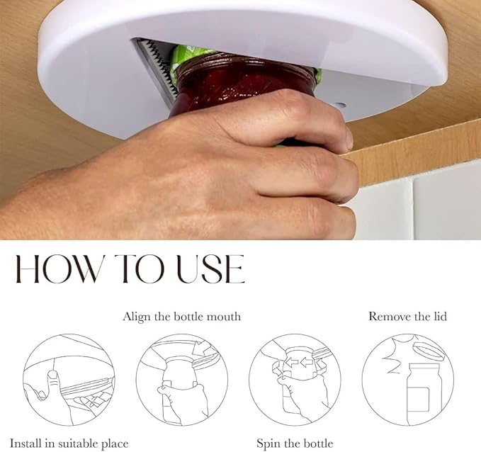 Bellemain Under Cabinet Jar Opener, 2-Pack, Premium Lid Gripper and Opener for Jars & Bottles, Ideal for Weak Grip & Seniors, EZ Install & EZ Off