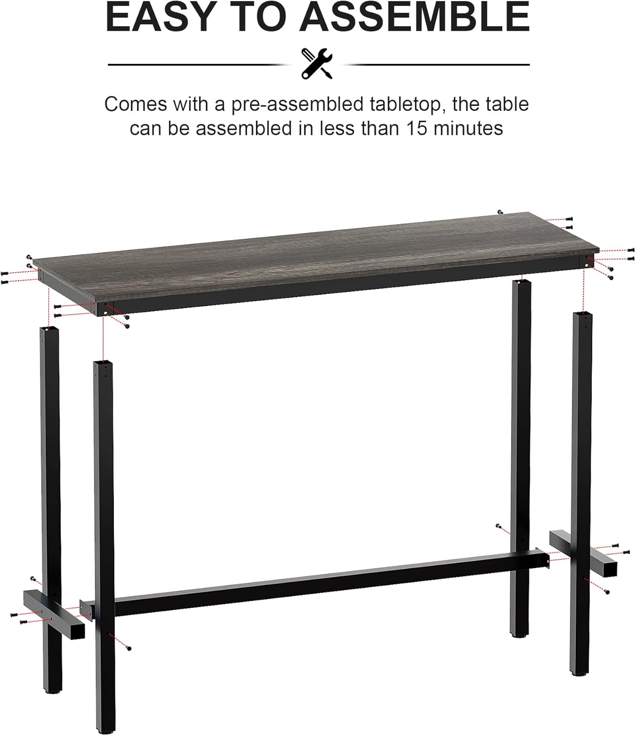 Teraves Bar Table, Bar Height Pub Table, Counter Height Table with Sturdy Metal Frame, Rectangular High Top Table for Kitchen & Dining, Living Room (47.24", Black Oak)
