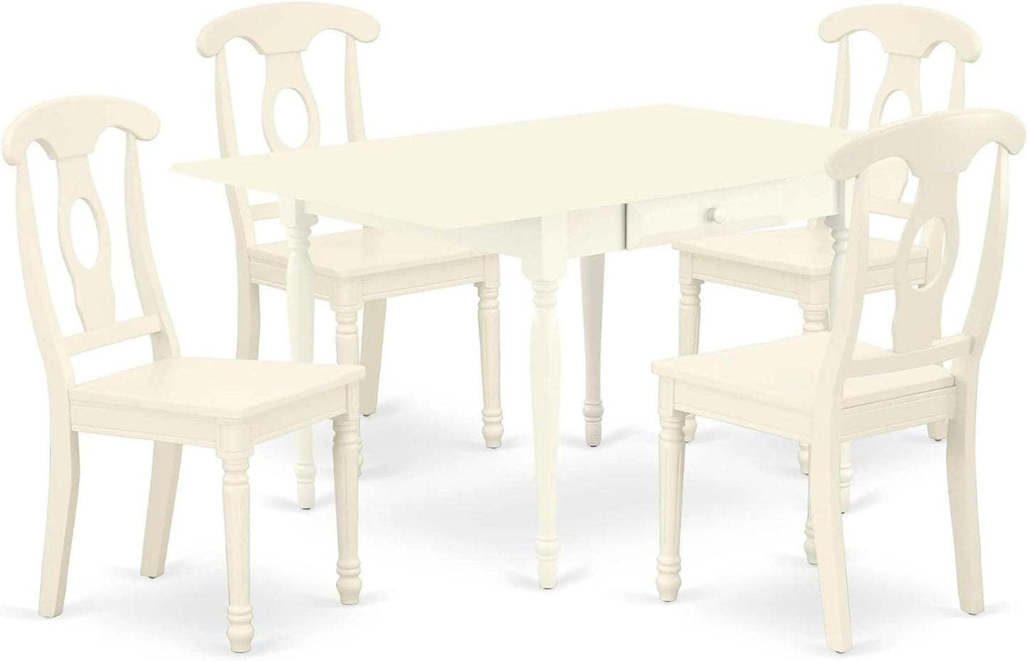 East West Furniture MZKE5-LWH-W 5 Piece Dining Room Furniture Set Includes a Rectangle Kitchen Table with Dropleaf and 4 Dining Chairs, 36x54 Inch, Linen White