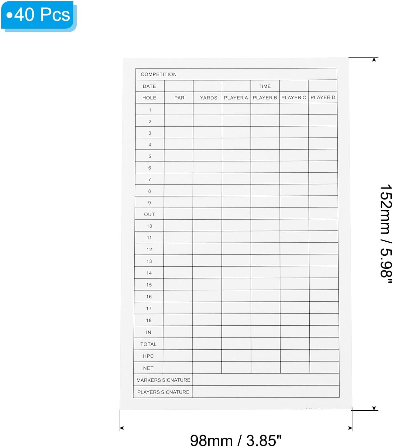 PATIKIL Golf Score Sheet, 40 Sheets 6 x 3.9 Inch Golf Scorecard Record Score Keeper Card for Tracking Score Record Tools Outdoor Golf Club Accessories, White