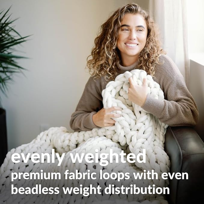 Nuzzie Chunky Knit Weighted Blanket - Breathable, Cooling, Hand Made Knit Throw Blanket for Sleep - Machine Washable, Stylish Design (Cream, Queen | 28lbs | 80"x80")
