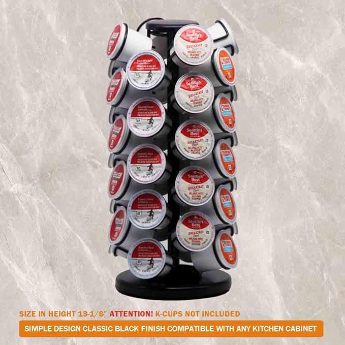 40pods K Cup Holders, K Cup Carousel, Coffee Pods Holder Storage Organizer Stand,Comes All in One Piece,No Assembly Required,1 Count,Black (Holds 40 Pods/Heavy Duty Base, Matte Black)