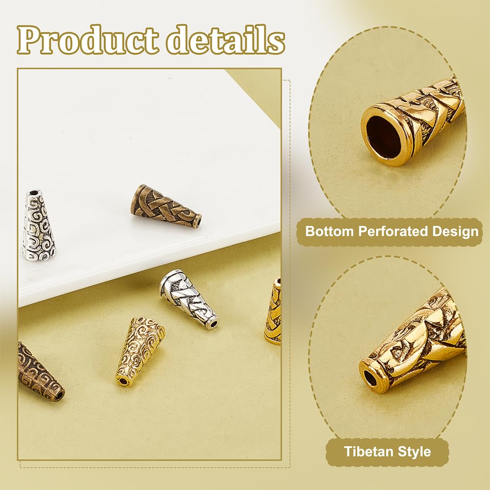 PandaHall 90pcs Bead Cone Caps, Metal Beads End Caps Apetalous Spacer Beads Caps Tibetan Style Cone Bead for Earring Bracelet Pendant Jewelry DIY Crafts Making Christmas Tree Wreath