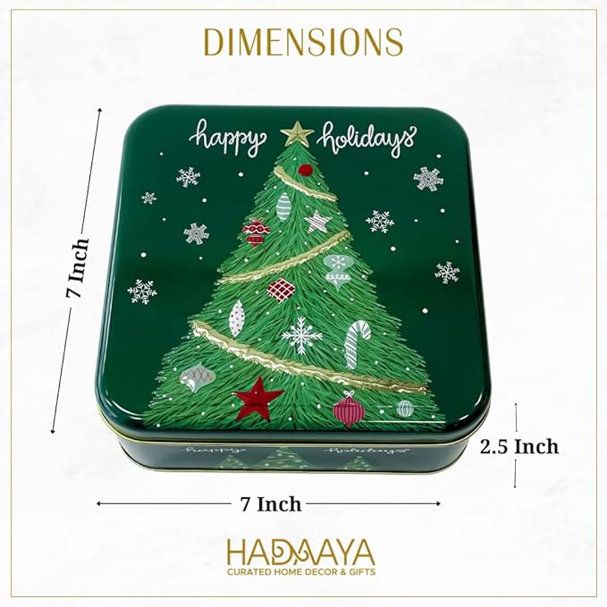 Square Christmas Tin Bundle – Set of 3 Holiday Cookie & Gift Tins (Green Tree, Red Snowflake, Blue Snowflake Truck) – Festive Containers for Cookies, Candy, Treats & Seasonal Gifting