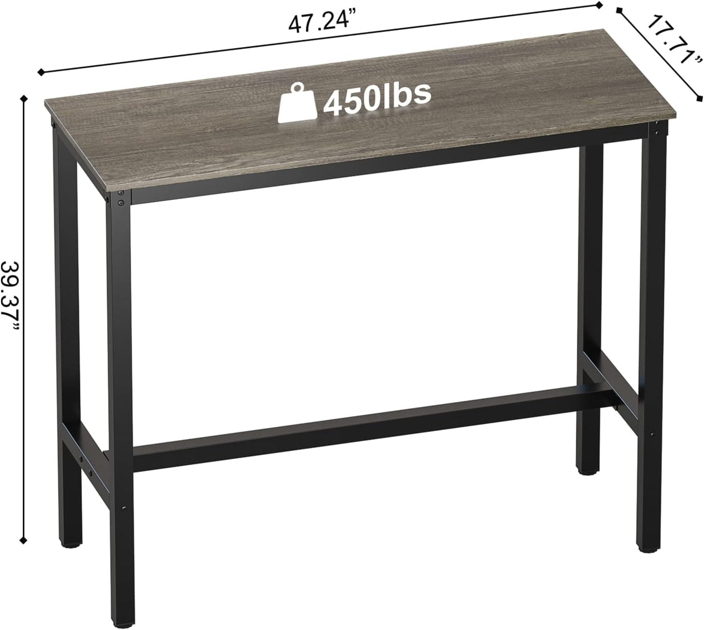 Teraves Bar Table, Bar Height Pub Table, Counter Height Table with Sturdy Metal Frame, Rectangular High Top Table for Kitchen & Dining, Living Room (47.24", Black Oak)