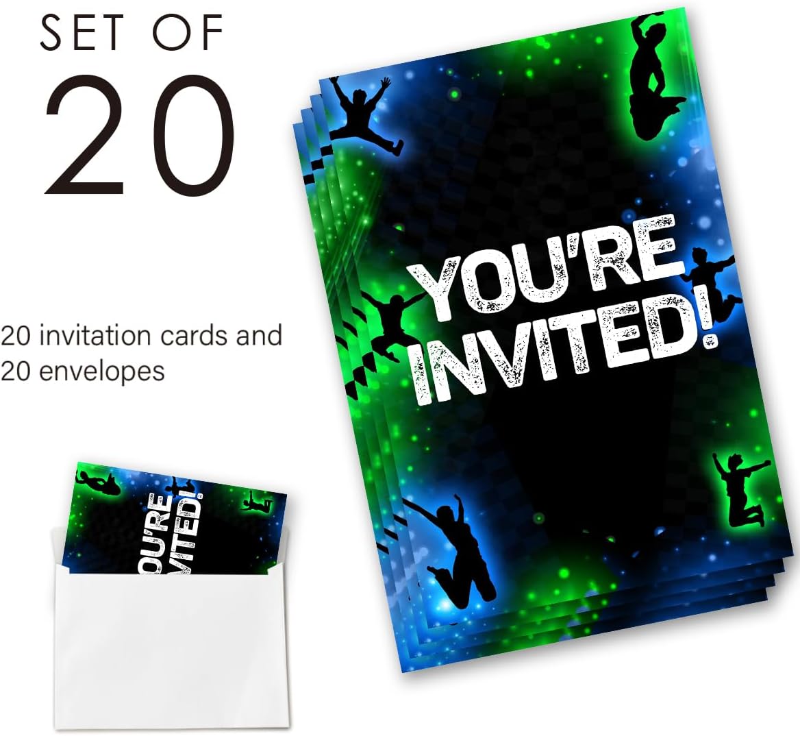 Jump Birthday Invitation Supplies with Envelopes Set of 20 Bruh Birthday Party Invitation Fill in Blank, Double Sided