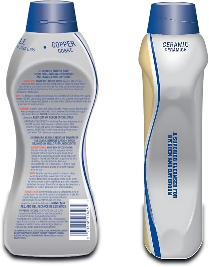 Campester Soft Surface Cleanser 26 oz with 2 Multipurpose Scrubbers – Bleach-Free Multi-Surface Rust, Stain & Mineral Deposit Remover for Kitchen, Bathroom & Cookware