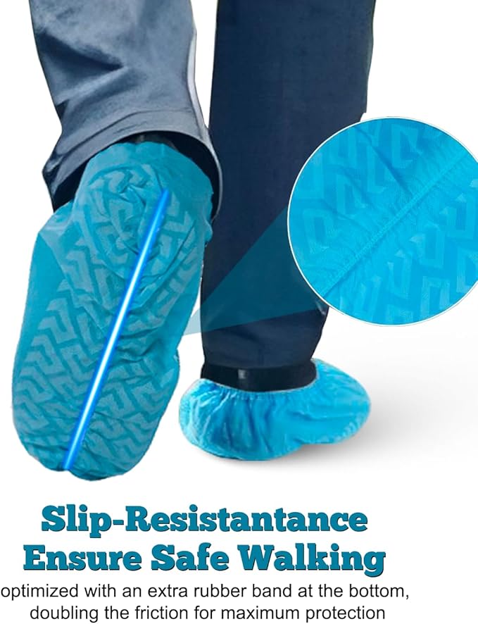 X-Large 50 Pack Breathable Shoe Covers Disposable for Indoors - Reusable Non-Slip Blue Booties, Fits Up to Men’s Size 13, Ideal for Home, Office & Travel, Doubles as Travel Shoe Bags