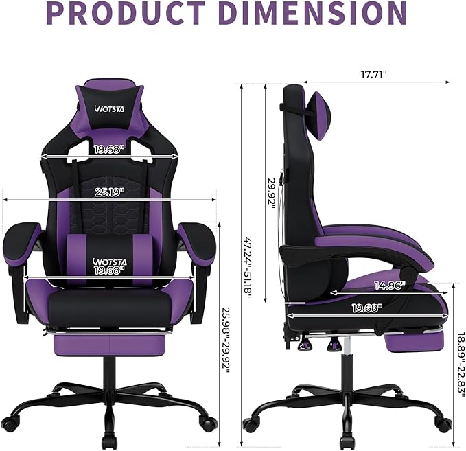 Gaming Chair with Massage,Ergonomic PC Gaming Chair with Footrest Comfortable Headrest and Lumbar Support,High Back Game Chair PVC Leather,300LBS (BlackPurple)