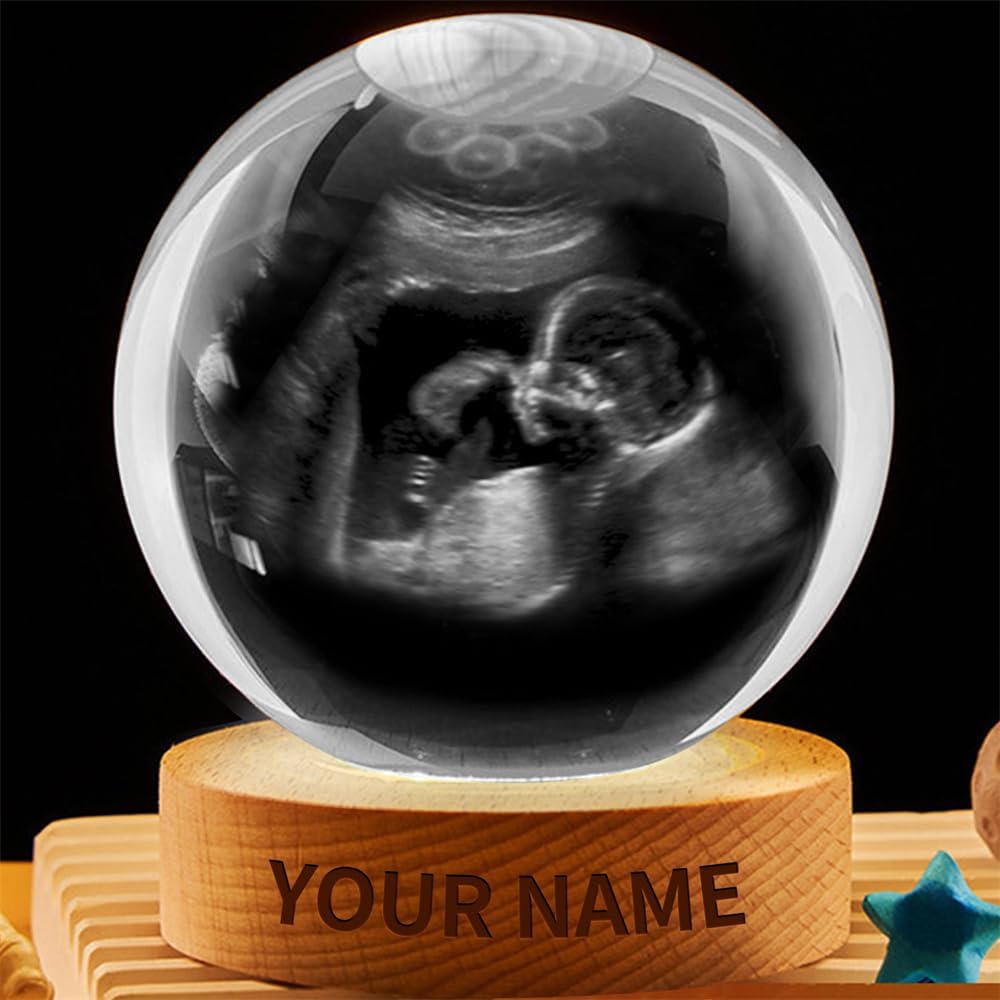 Personalized Baby Ultrasound Crystal Night Light Gift for Women, Custom Name/Number Baby Ultrasound 3D Crystal Ball Night Light Lamp for Bedroom Room Decor Party Bar Christmas Birthday Gift