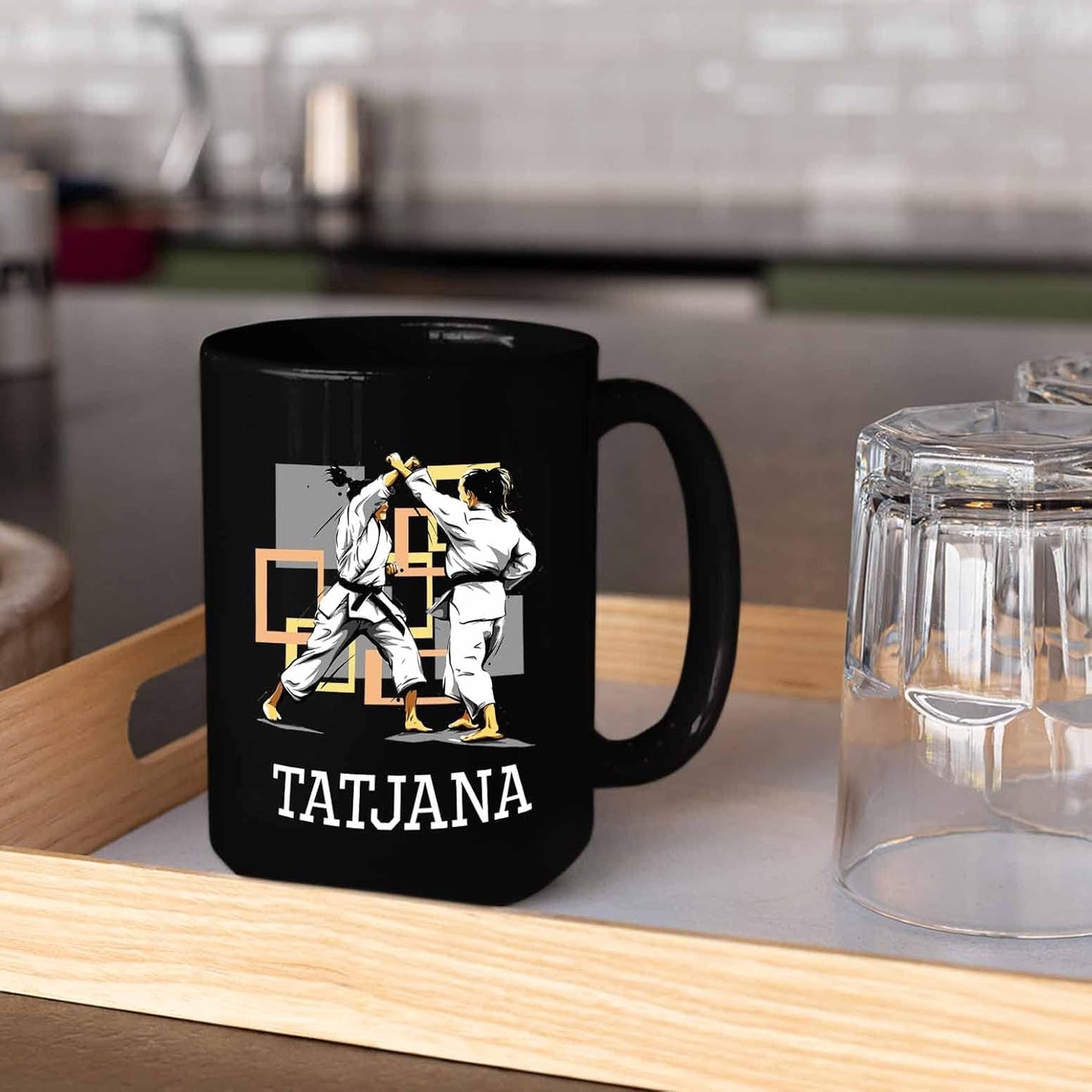 Personalized Name Karate Coffee Mug 11 Oz 15 Oz, Customized Karate Black Ceramic Mug Gifts For Team Coach Karate Lover, Novelty Karate Coffee Cup Gift For Men Women Friends, Karate Lover Travel Mugs