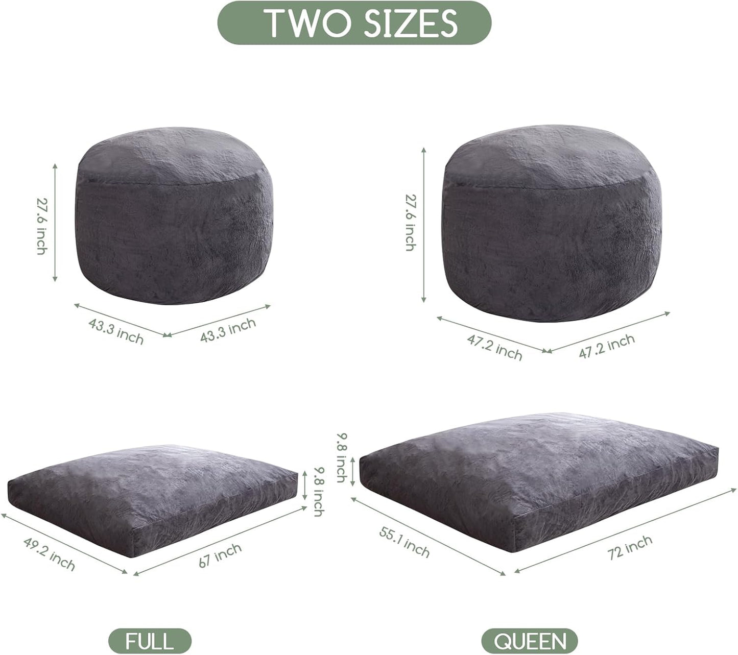 HIGOGOGO Giant Bean Bag Chair Bed for Adults,Convertible Beanbag Folds from Lazy Chair to Floor Mattress Bed,Large Floor Sofa Couch with High-Density Foam Filling, Machine Washable