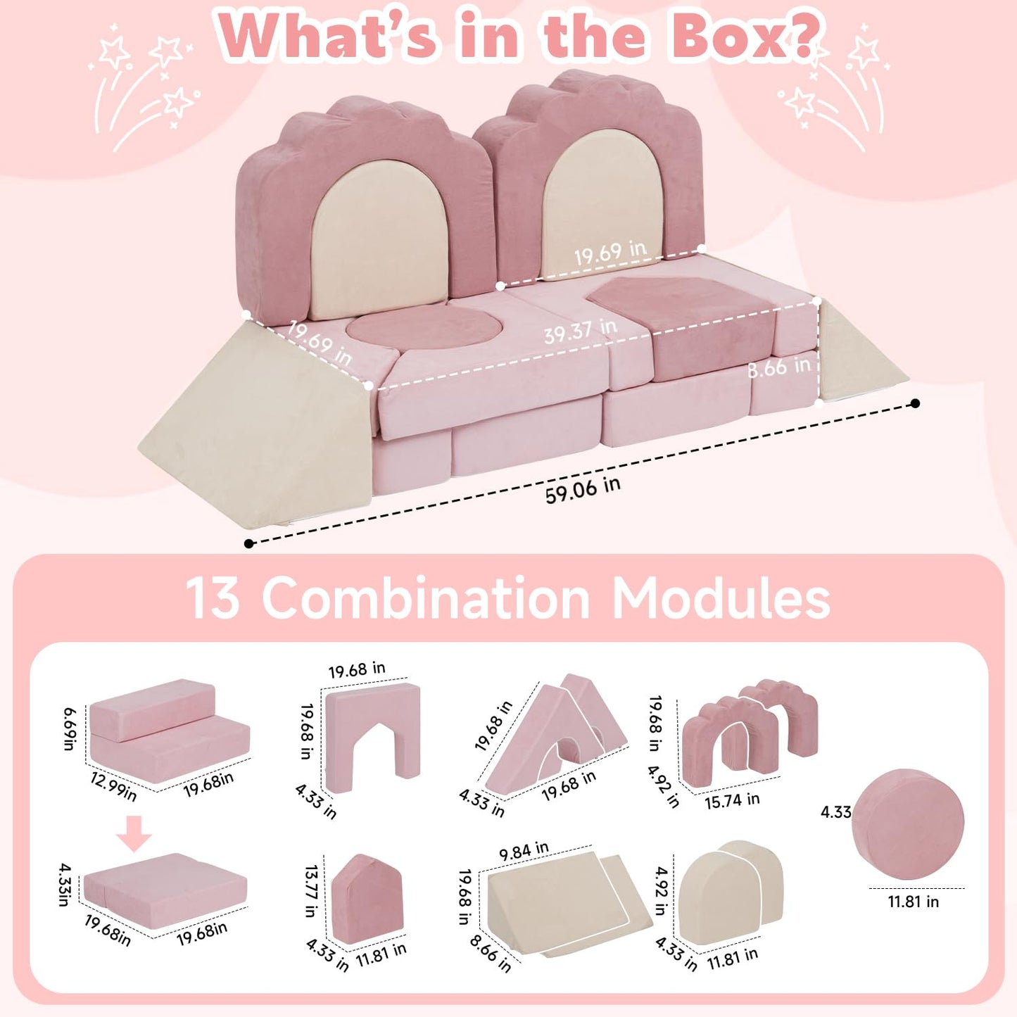 GudoInsole 13-Piece Foam Climbing Blocks for Toddlers, Soft Play Set for Toddlers 1–3, High-Density Foam Climbing Toys Indoor for Crawling & Active Play, Gross Motor Skills Toys Gift(Beige Pink)