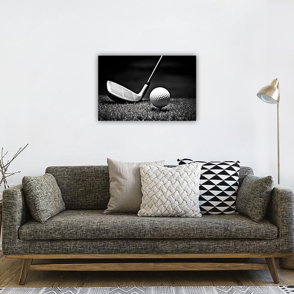 LURENCZH Golf Canvas Wall Art Black and White Golf Picture Prints Ball Sport Paintings for Golf Course Fitness Room Office Decor Framed(Golf-2,12.00" x 18.00")