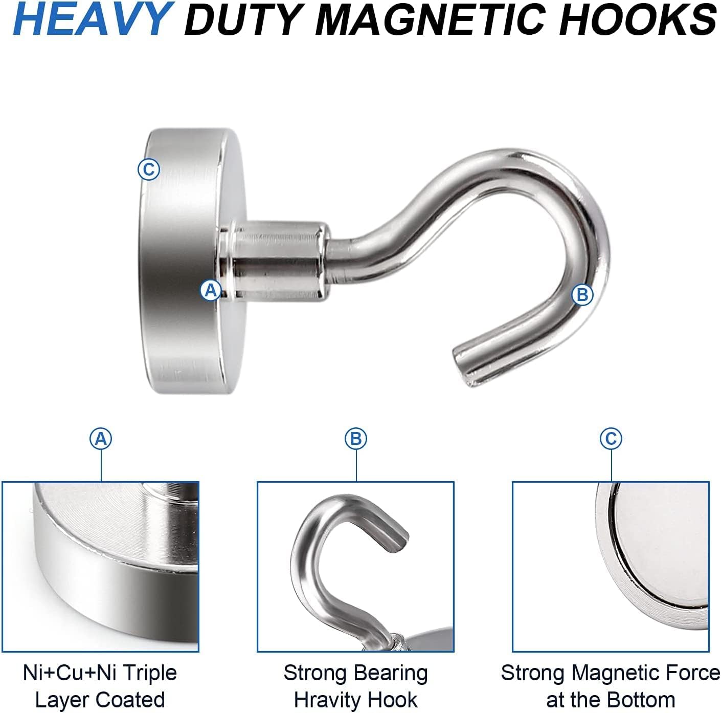 LOVIMAG Cruise Magnets for Door, 30lbs Magnet Hooks for Cruise Cabin,Strong Magnetic Hook for Hanging,Refrigerator, Ceiling, Kitchen, Neodymium Magnets with Hook for Magnetic Key Holder- 4 Pcs