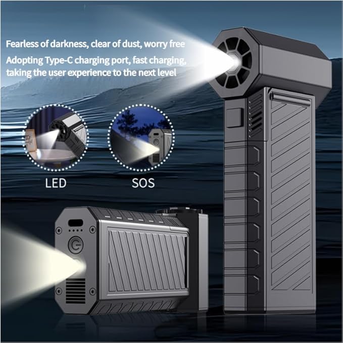 Compressed Air Duster-180000RPM Air Blower Rechargeabler, Handheld Snow Blower Cordless with Quick Charge, 3 Adjustable Speeds, 2 LED Lights, 7500mAh Battery for Computer Camera Home Outside