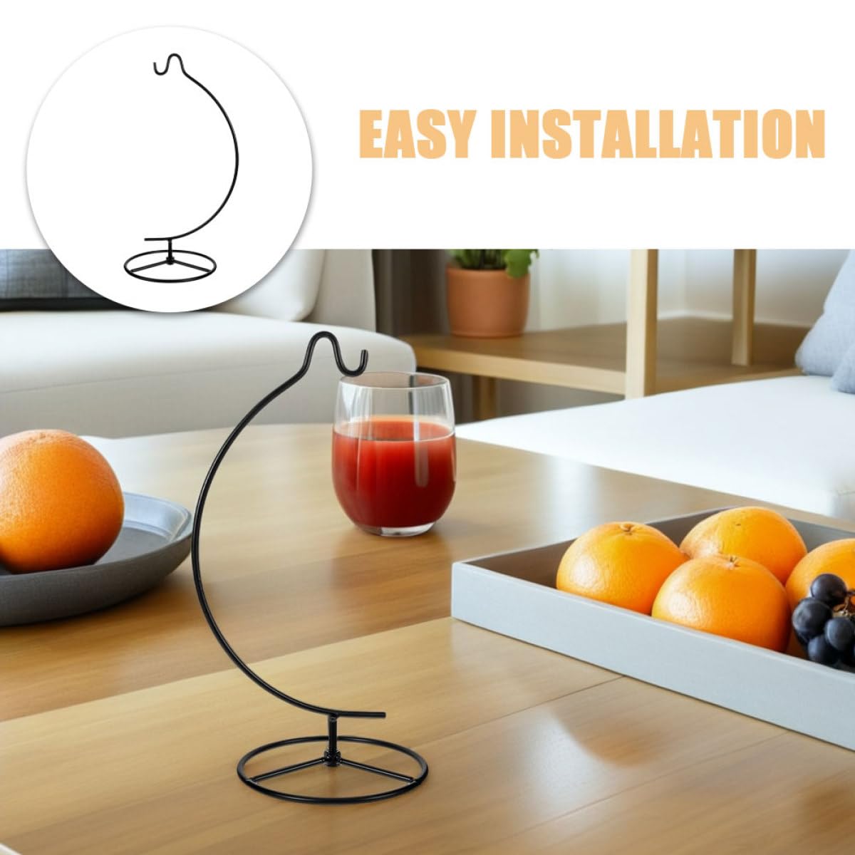 ELAYARD 2pcs Moon-shaped Metal Hanging Hook Stands Air Plant Terrarium Rack Ornament Display Holder for Indoor Home Décor, Black Iron Flower Pot Bracket for Hanging Glass Globe