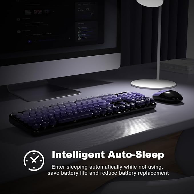 Wireless Keyboard and Mouse Combo, 104 Keys Full Size Typewriter Keyboards, 2.4G USB Plug and Play for Windows 7 8 10 11, PC, Laptop, Desktop, Black & Purple