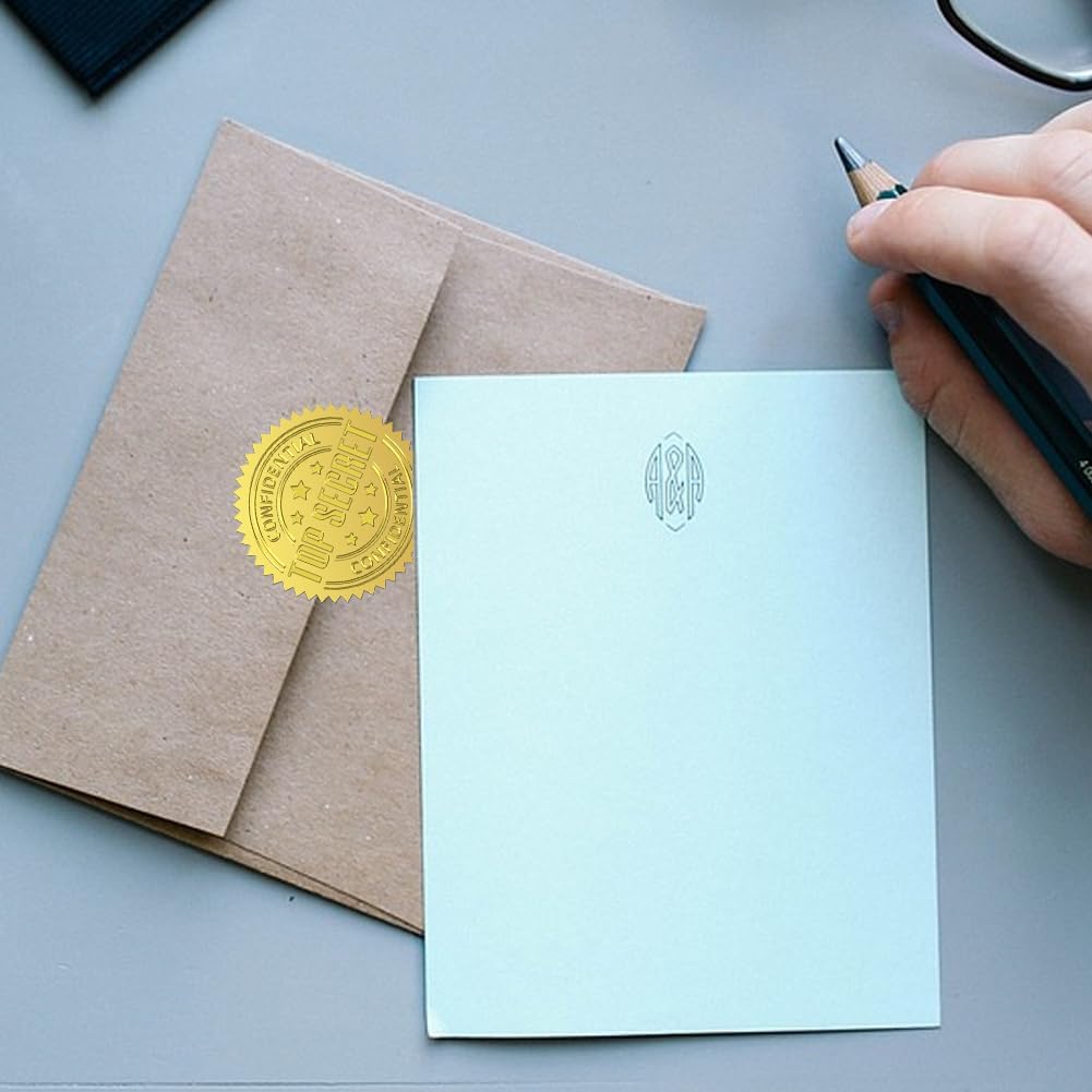 Peacoblue Gold Foil Stickers Seals Embossed 2 Inch 100Pcs Top Secret and Confidential, Self Adhesive Gold Around Embossing Medal Sticker for Secret Paper, Envelop Seal, Package