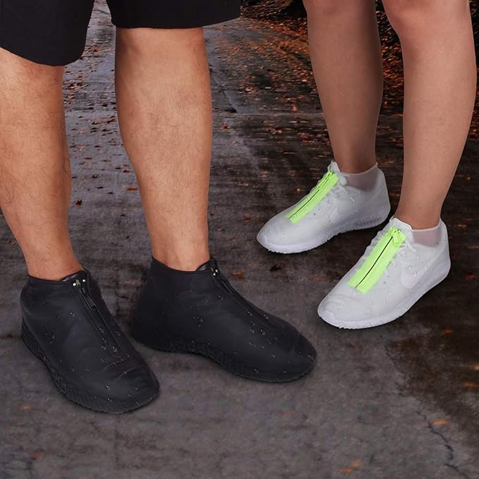 Silicone Waterproof Shoe Covers, reusable upgraded overshoes with waterproof zipper, Resistant Rain Boots Non-Slip Washable Protection for Women, Men (L (Women 7.5-10.5, Men 6.5-9), White)