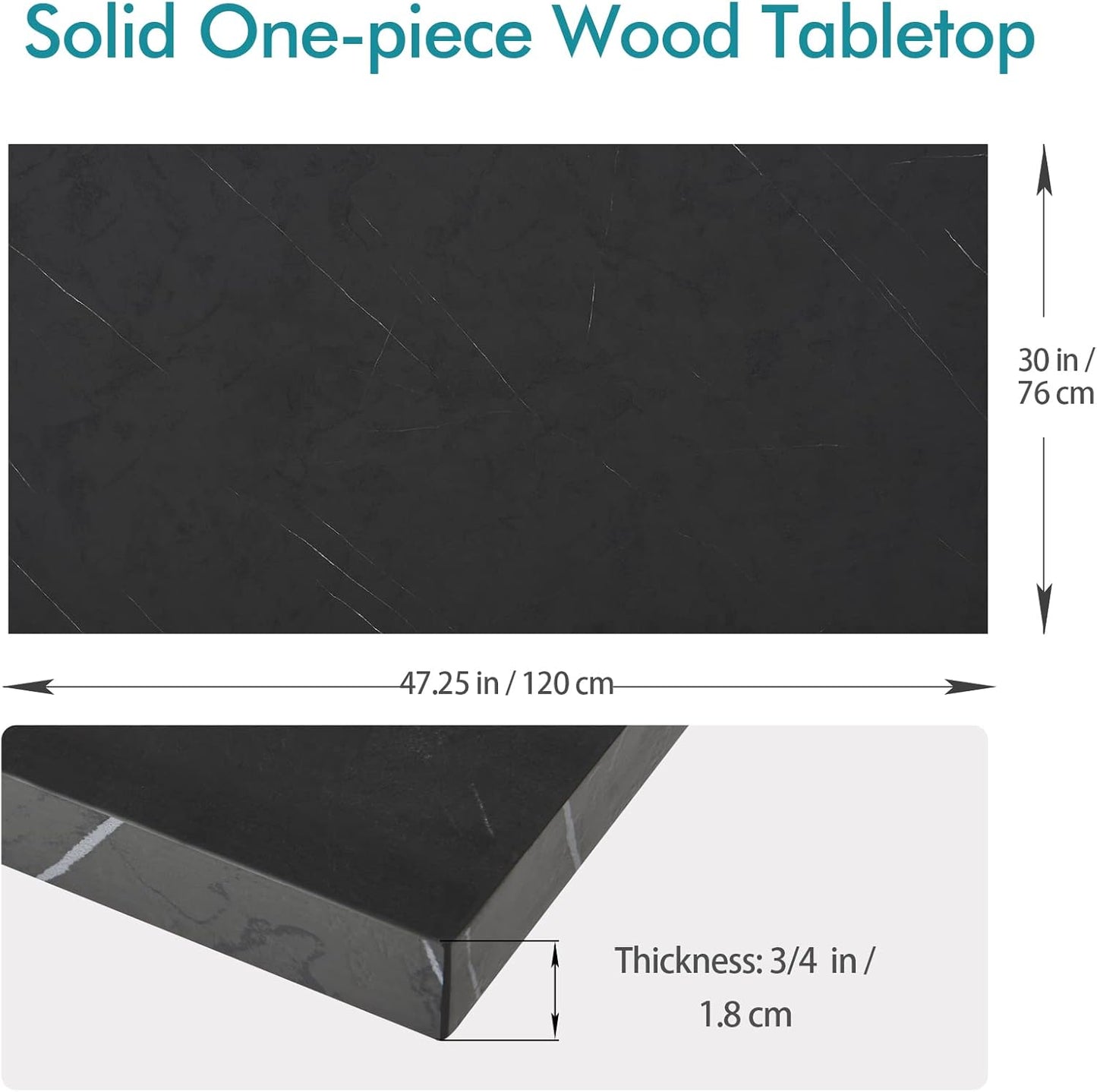 Kaboon Universal Tabletop 47.25"x30", Solid One-Piece Melamine Table Top, Double Desk L-Desk DIY, Home and Office,Cloud Atlas/Black Marble