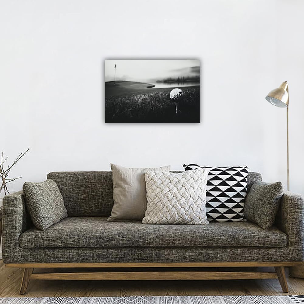 LURENCZH Golf Canvas Wall Art Golf Course Scenery Picture Prints Black and White Sport for Fitness Room Office Decor Framed(Golf-3,20.00" x 30.00")
