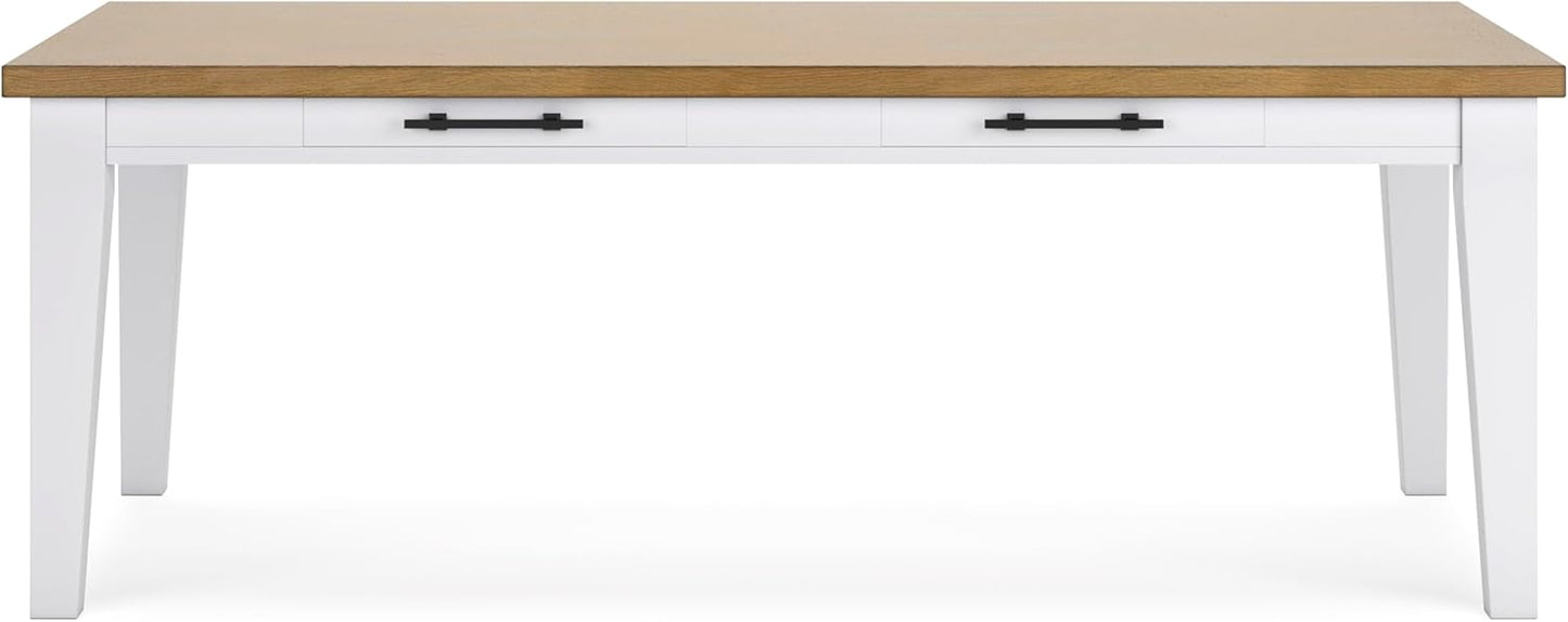 Signature Design by Ashley Ashbryn Casual Dining Table with 4 Felt-Lined Drawers for 8 People, White & Light Brown