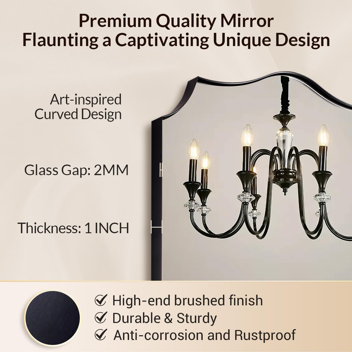 Black Bathroom Mirror, 24x32 Unique Irregular Mirror, Rectangle Mirror with Wavy Edge in Premium Stainless Steel Metal Frame 1" Deep, Wall Mounted Horizontal/Vertical