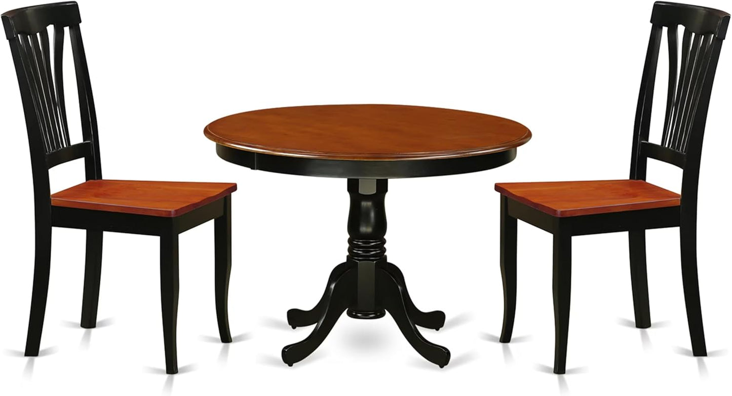 East West Furniture HLAV3-BCH-W 3 Piece Kitchen Table & Chairs Set Contains a Round Dining Table with Pedestal and 2 Dining Room Chairs, 42x42 Inch, Black & Cherry