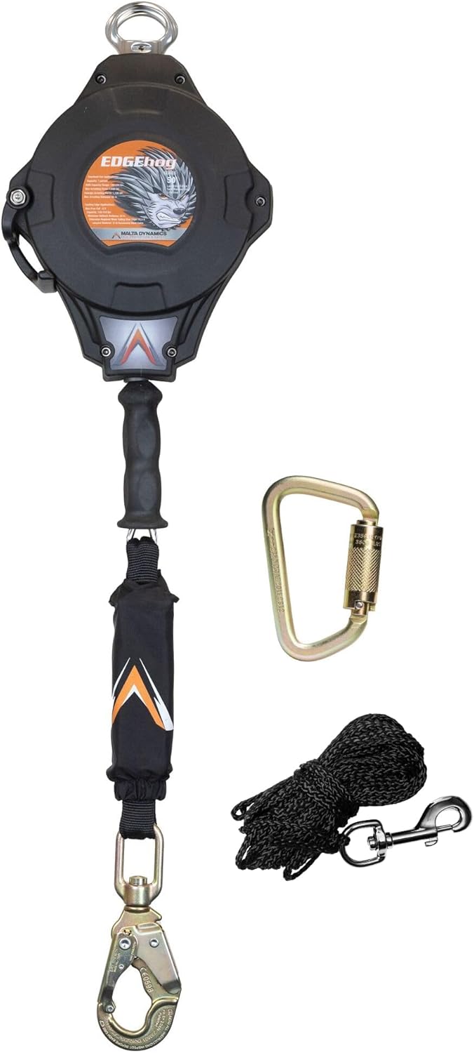 Malta Dynamics Edgehog Self Retracting Lifeline – 50’ Leading Edge Fall Protection Yoyo Cable, Class 2 Retractable Lanyard with Quick-Action Brake, OSHA and ANSI Compliant Safety Lanyard