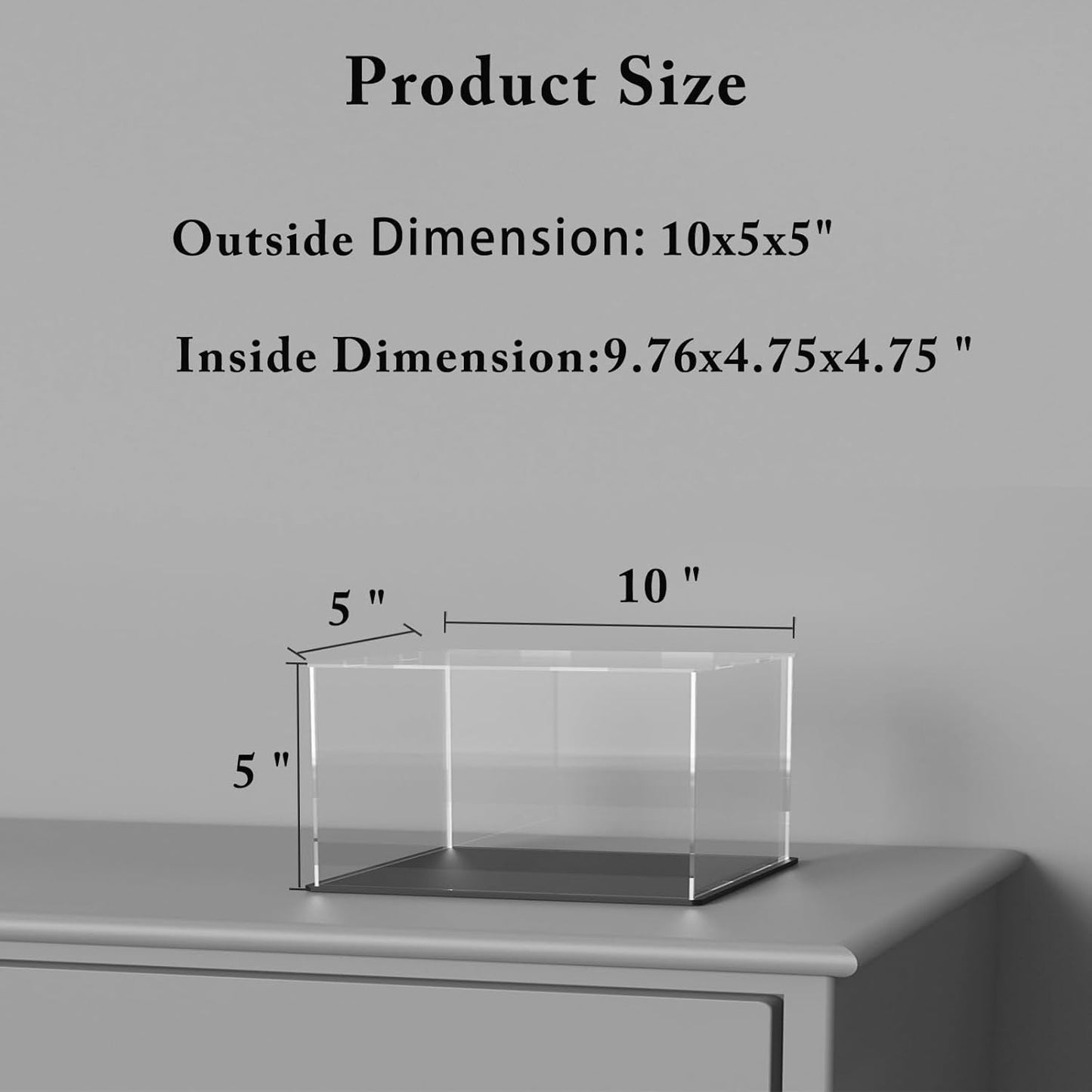 Acrylic Box with Matte Black Base, Simple Self-Assembly Clear Acrylic Display Case, Cube Dustproof Showcase with Lid for Collectibles, Toys and Jewelry (10x5x5 inch)