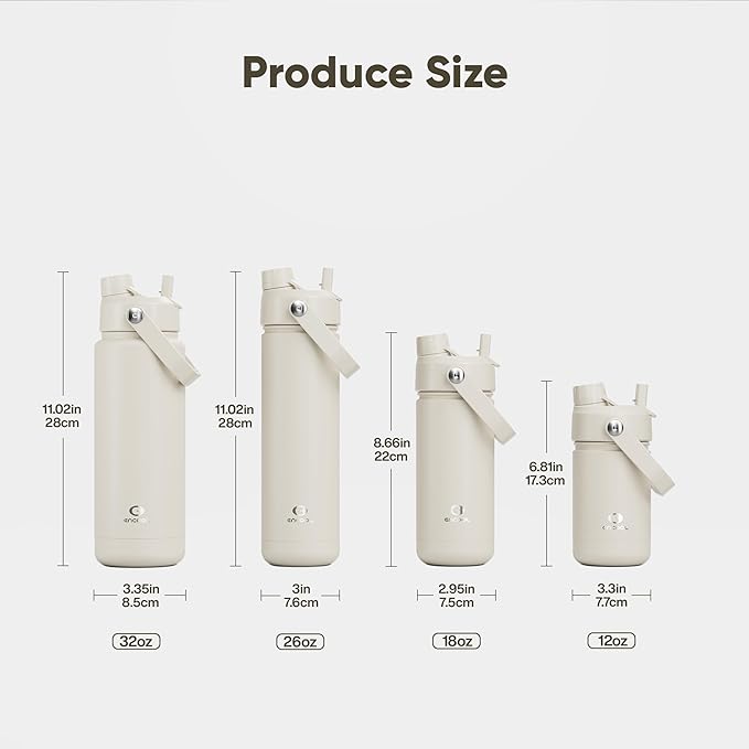 ENCOOL Insulated Water Bottle with Straw Stainless Steel Water Bottle, Leak-Proof, BPA-Free, Double Wall Vacuum Keeps Cold for 24 Hours for Sports, Travel, School (26 oz, Cream Moon)