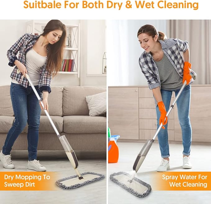 Spray Wet Mops for Hardwood Floor Cleaning - MEXERRIS Microfiber Dust Mop with Spray 3X Reusable Washable Pads - Hard Wood Floor Mops Commercial Home Use for Laminate Wood Tiles Hardwood