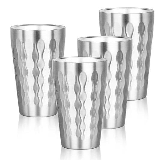 Offiper Stainless Steel Double Wall Cups, 16 oz Insulated Tumbler, 4 Pack Unbreakable Stackable Water Tumblers Insulated Metal Cup Premium Drinking Glasses for Travel Camping Home Outdoor