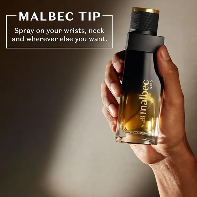 Malbec Exquisite Gold Eau de Toilette By O Boticário, Cologne For Men Long Lasting Men's Fragrance, French Oak Barrel-Aged Red Wine & Amber Scent, 3.4 Ounce