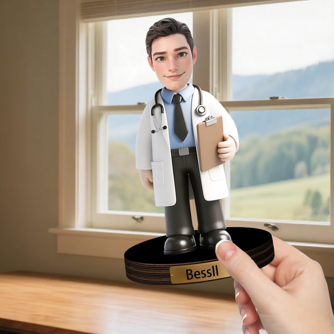 Personalized Doctor Cartoon Figurine Desk Ornament Custom Female Doctor Portrait Desktop Sign Nurse Sculpture Plaque Funny Face Photo Office Decor Gift for Women Doctor Xmas Birthday,04