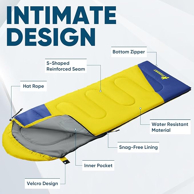 PTEROMY Sleeping Bags for Adults, Lightweight and Machine Washable, Water Resistant Backpacking Camping Sleeping Bag for Warm Cold Weather, Camping Essentials for Hiking Travel