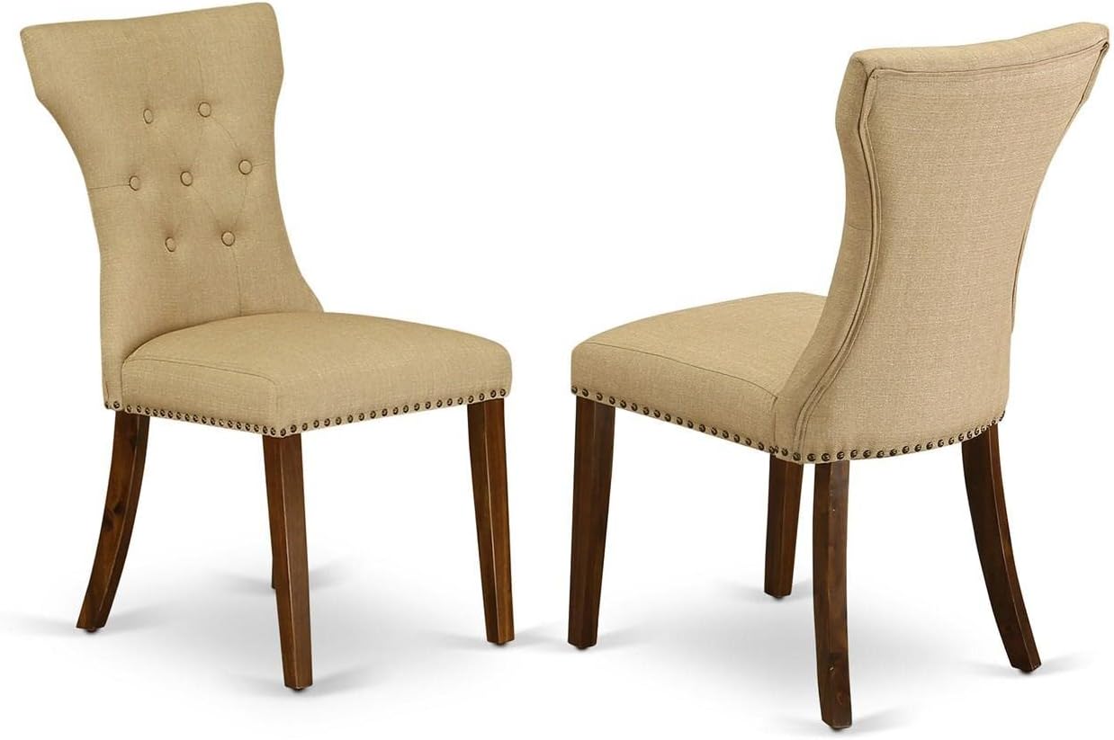 East West Furniture ANGA3-ANA-03 3 Piece Dining Table Set for Small Spaces Contains a Round Kitchen Table with Pedestal and 2 Brown Linen Fabric Parsons Chairs, 36x36 Inch, Natural