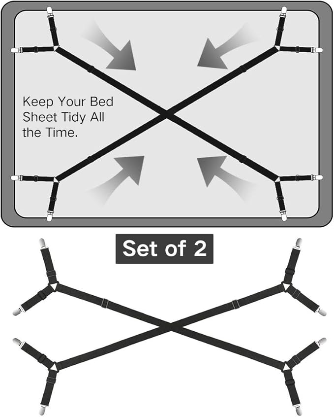 Foloda Bed Sheet Holders, 2 pcs Adjustable Fitted Sheet Straps Holders for Bed Corner, Sheet Fasteners Clips Suspenders lockers Gripper Scrunchie, Keep Sheet Firm Tight