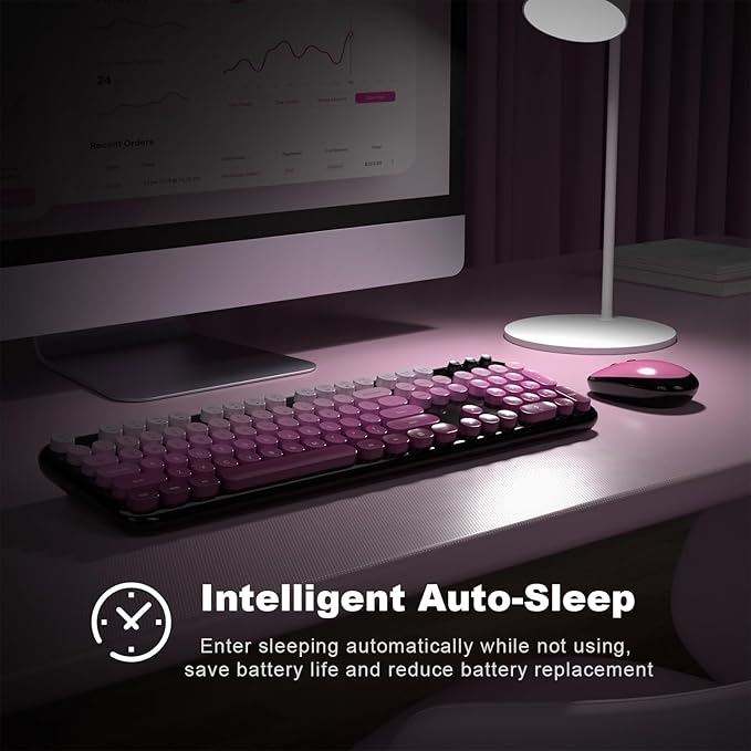 Wireless Keyboard and Mouse Combo, 104 Keys Full Size Typewriter Keyboards, 2.4G USB Plug and Play for Windows 7 8 10 11, PC, Laptop, Desktop, Black & Pink