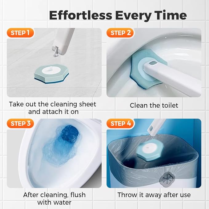 Disposable Toilet Cleaning System, 15.7'' Extended Handle Toilet Bowl Cleaner Wand, Wall Mounted Toilets Brush Holder & Refills Set, Toilets Cleaning Tool for Bathroom (56, Ocean)