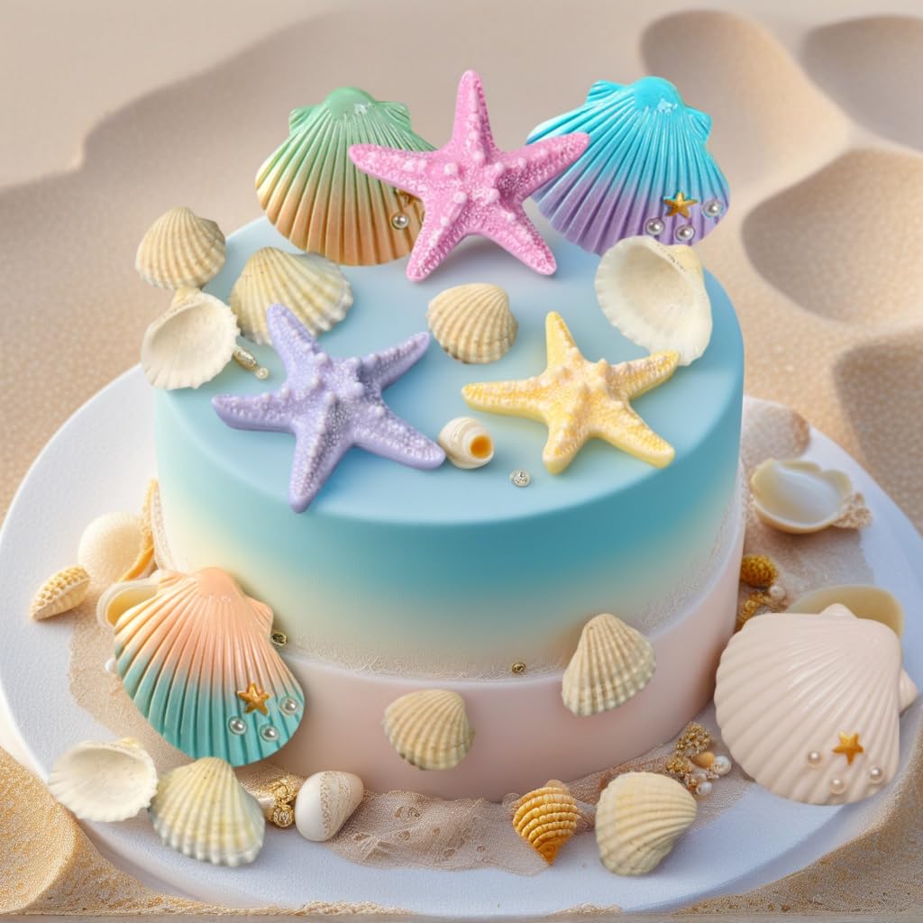 JeVenis Sea Shells Cake Decor Sea Ocean Party Favor Supplies Under the Sea Ocean Cake Decorations for Sea Ocean Theme Baby Shower Birthday Party